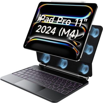   HOU Magic Keyboard za iPad Pro 11 M4 2024 - Bluetooth tipkovnica s touchpadom, 7 boja pozadinskog osvjetljenja, njemački QWERTZ raspored, crna