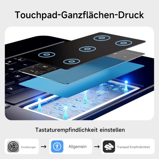 HOU Magic Keyboard za iPad Pro 11 M4 2024 - Bluetooth tipkovnica s touchpadom, 7 boja pozadinskog osvjetljenja, njemački QWERTZ raspored, crna