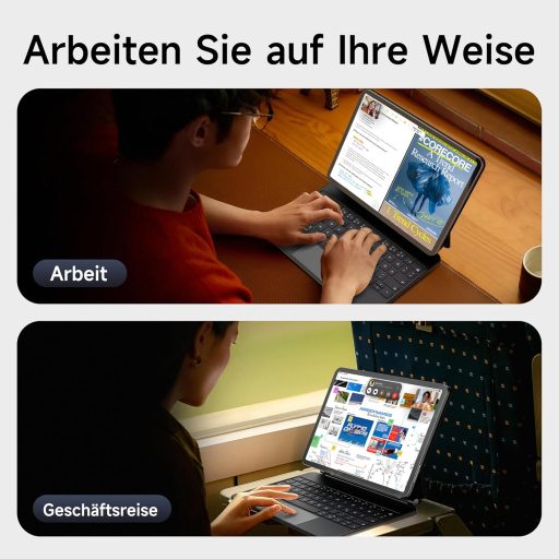 HOU Magic Keyboard za iPad Pro 11 M4 2024 - Bluetooth tipkovnica s touchpadom, 7 boja pozadinskog osvjetljenja, njemački QWERTZ raspored, crna