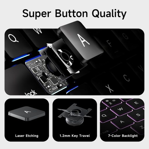 HOU Magic Keyboard za iPad Pro 11 M4 2024 - Bluetooth tipkovnica s touchpadom, 7 boja pozadinskog osvjetljenja, njemački QWERTZ raspored, crna