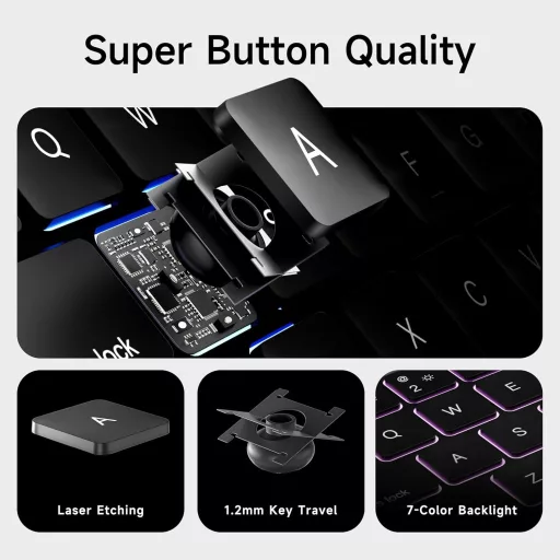 HOU Magic Keyboard iPad Pro 11 M4 2024 - Bluetooth billentyűzet érintőpaddal, 7 színű háttérvilágítással, német QWERTZ kiosztással, fekete