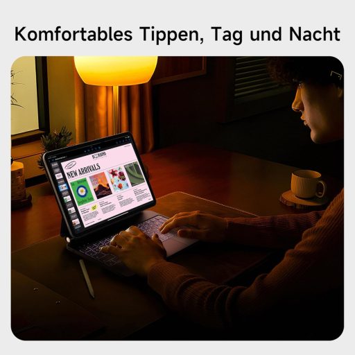 HOU Magic Keyboard iPad Pro 11 M4 2024 - Tastatură Bluetooth cu touchpad, iluminare de fundal în 7 culori, layout german QWERTZ, negru