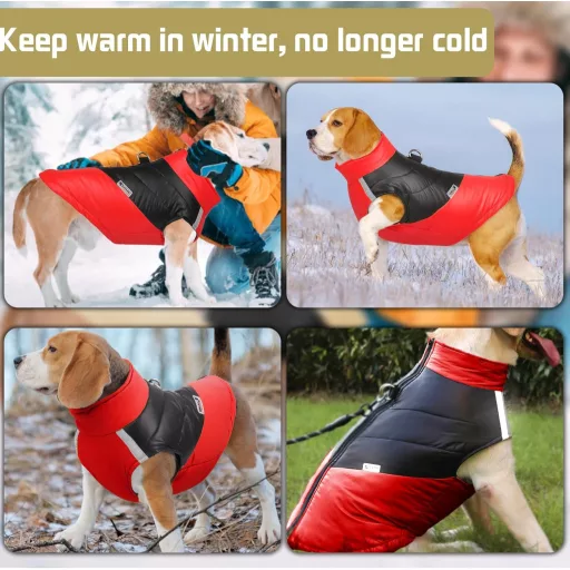 YOUYIKE Teplý psí kabát, nepremokavé zimné oblečenie pre psov, červené, XL