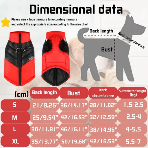 YOUYIKE Meleg Kutyakabát Vízálló Téli Kutyaruha Piros XL