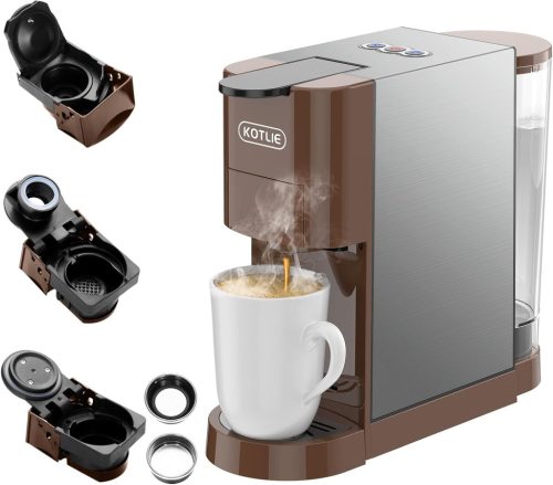 Cafetieră 4 în 1 KOTLIE AC-513H cu 3 înălțimi reglabile, pentru cafea măcinată, pad-uri ESE și capsule de diverse mărci, maro