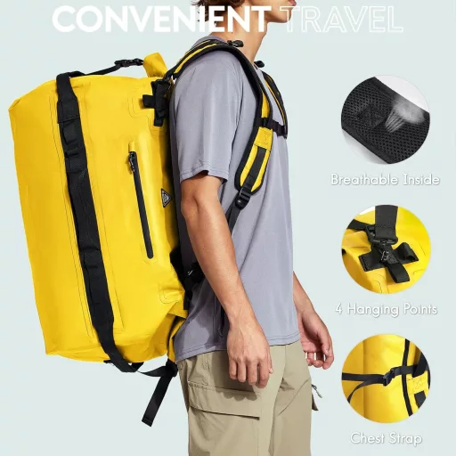 Haimont 60L vízálló hátizsák sárga roll-top horgászat kajak rafting