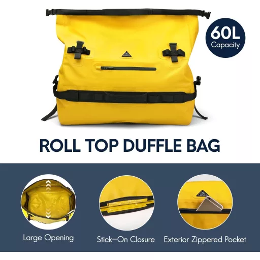 Haimont 60L vízálló hátizsák sárga roll-top horgászat kajak rafting