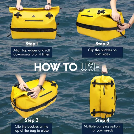 Haimont 60L vízálló hátizsák sárga roll-top horgászat kajak rafting