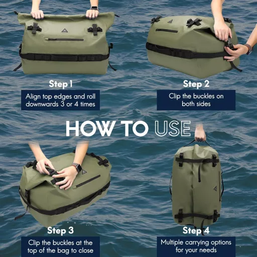 Haimont 60L vízálló hátizsák sárga roll-top horgászat kajak rafting