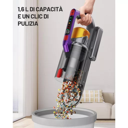 Kissof T17 Vezeték Nélküli Porszívó, 45000Pa Szívóerő, 550W Motor, 70 Perces Üzemidő, HEPA Szűrő, 1.6L Portartály, Arany