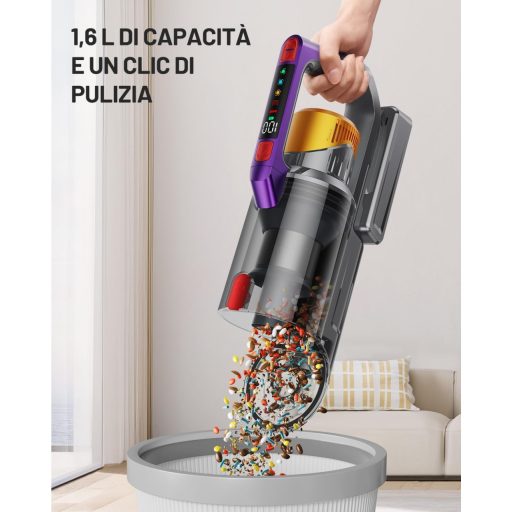 Kissof T17 Vezeték Nélküli Porszívó, 45000Pa Szívóerő, 550W Motor, 70 Perces Üzemidő, HEPA Szűrő, 1.6L Portartály, Arany