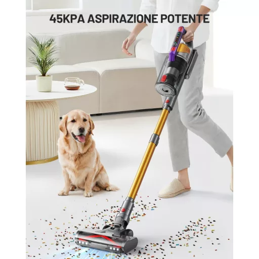 Aspirator fără fir Kissof T17, putere de aspirare 45000Pa, motor de 550W, autonomie de 70 de minute, filtru HEPA, recipient de praf de 1.6L, Auriu