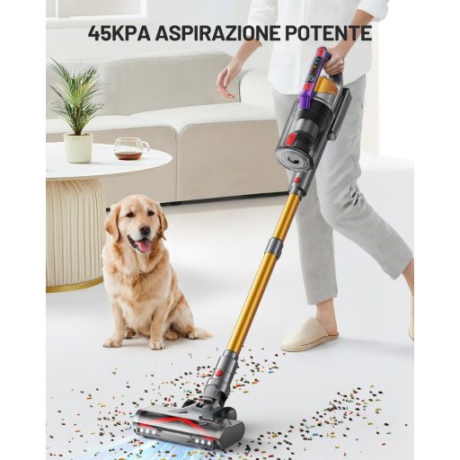 Aspirator fără fir Kissof T17, putere de aspirare 45000Pa, motor de 550W, autonomie de 70 de minute, filtru HEPA, recipient de praf de 1.6L, Auriu