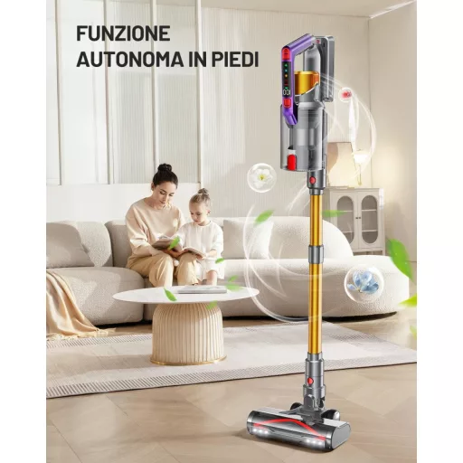 Aspirator fără fir Kissof T17, putere de aspirare 45000Pa, motor de 550W, autonomie de 70 de minute, filtru HEPA, recipient de praf de 1.6L, Auriu
