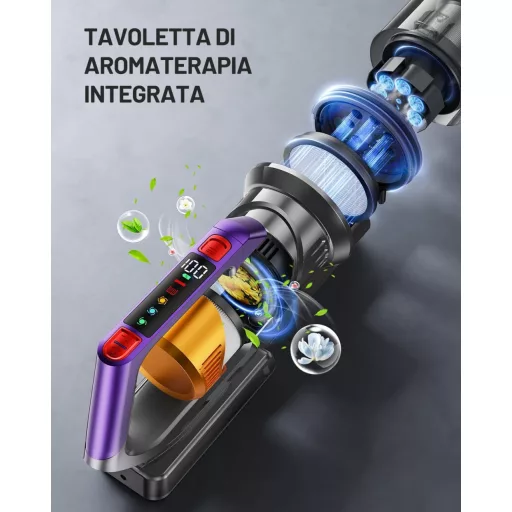 Aspirator fără fir Kissof T17, putere de aspirare 45000Pa, motor de 550W, autonomie de 70 de minute, filtru HEPA, recipient de praf de 1.6L, Auriu