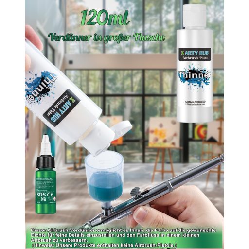 X ARTY HUB 42 Színű Airbrush Festék Készlet Thinnerrel, Irizáló és Neon Színek