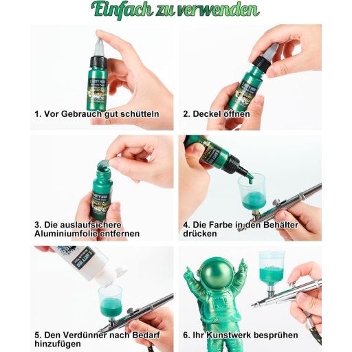 X ARTY HUB 42 Színű Airbrush Festék Készlet Thinnerrel, Irizáló és Neon Színek