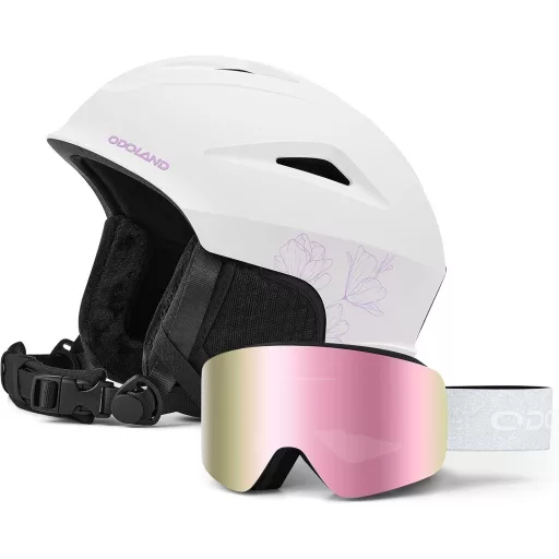 Set cască de schi cu ochelari Odoland, mărimea S, Alb/Violet, Bărbați Femei Snowboard