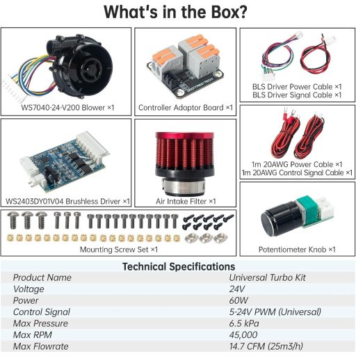 BIGTREETECH Univerzális Turbo Kit 24V Fém Centrifugális Légfúvó - WS7040 BLDC Ventilátor 6.5 kpa, Vezérlővel és Légszűrővel 3D Nyomtatókhoz,