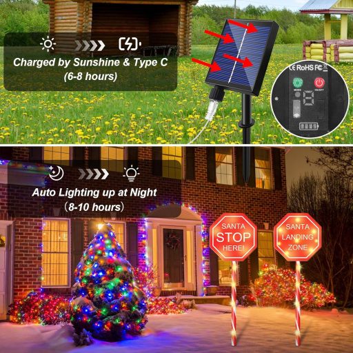 HELESIN Karácsonyi Cukorbot Kültéri Napelemes LED Világítás 2db Vízálló