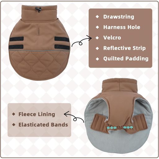 Hjumarayan Kutyakabát Francia Bulldogoknak - Hámnyílással, Bélelt, Barna, XL Méret - Téli Kutyaruha Házikedvenceknek