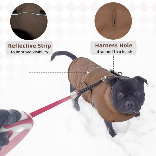 Haină pentru câini Hjumarayan, Bulldog Francez - Cu deschidere pentru ham, căptușită, maro, mărimea XL - Hăinuță de iarnă pentru animale de companie