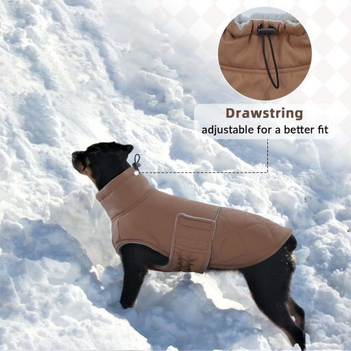 Haină pentru câini Hjumarayan, Bulldog Francez - Cu deschidere pentru ham, căptușită, maro, mărimea XL - Hăinuță de iarnă pentru animale de companie