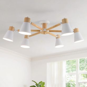   Schindora fehér mennyezeti lámpa 6 ágú fa-fém csillár E27 modern