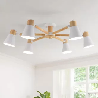   Candelabru modern cu 6 brațe Schindora, alb, din lemn și metal, E27