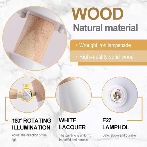 Schindora fehér mennyezeti lámpa 6 ágú fa-fém csillár E27 modern