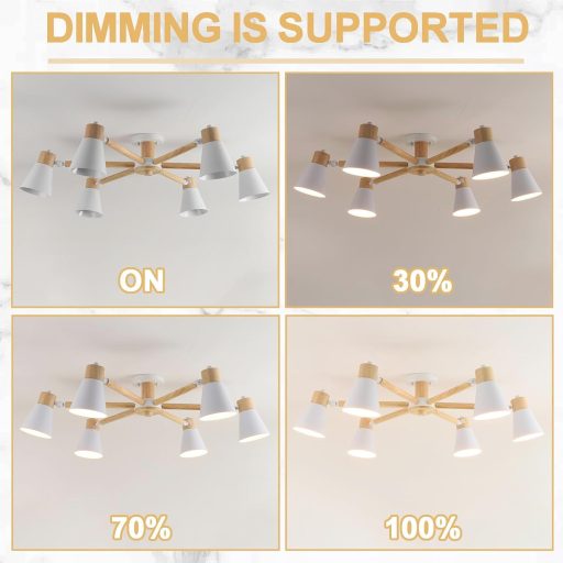 Schindora fehér mennyezeti lámpa 6 ágú fa-fém csillár E27 modern