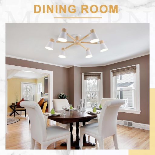 Schindora fehér mennyezeti lámpa 6 ágú fa-fém csillár E27 modern