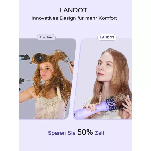 Perie uscător de păr 3 în 1 LANDOT cu tehnologie ionică anti-frizz