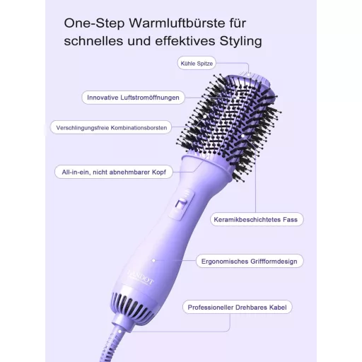 Perie uscător de păr 3 în 1 LANDOT cu tehnologie ionică anti-frizz