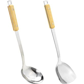  FJNATINH Wok spatula és kanalszett rozsdamentes acélból, 2 részes konyhai eszköz