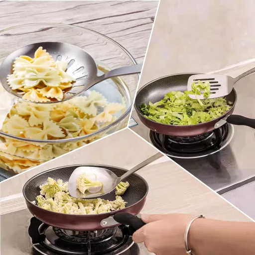 FJNATINH Wok spatula és kanalszett rozsdamentes acélból, 2 részes konyhai eszköz