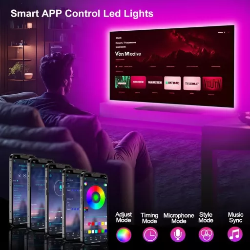 PSTAR 6m RGB LED pásik s diaľkovým ovládaním a ovládaním cez aplikáciu, synchronizácia s hudbou, dekoratívne osvetlenie