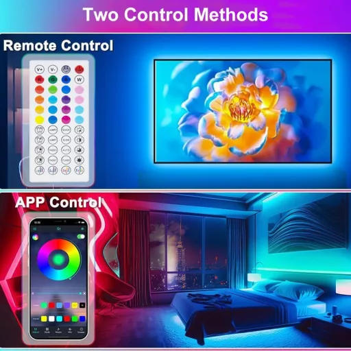 PSTAR 6m RGB LED pásik s diaľkovým ovládaním a ovládaním cez aplikáciu, synchronizácia s hudbou, dekoratívne osvetlenie
