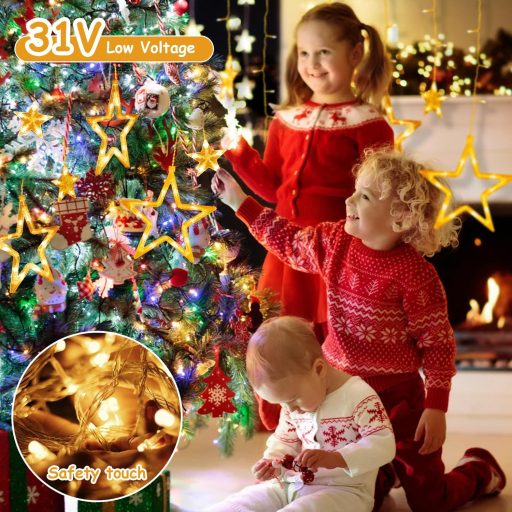 BellaAchtung 2,3m 138 LED svetelná hviezdna opona, teplá biela, vianočná dekorácia s časovačom