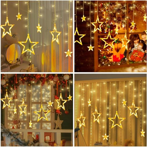 BellaAchtung 2,3m 138 LED svetelná hviezdna opona, teplá biela, vianočná dekorácia s časovačom