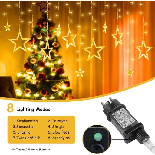 BellaAchtung 2,3m 138 LED Csillag Függöny Meleg Fehér Karácsony Dekoráció Időzítővel