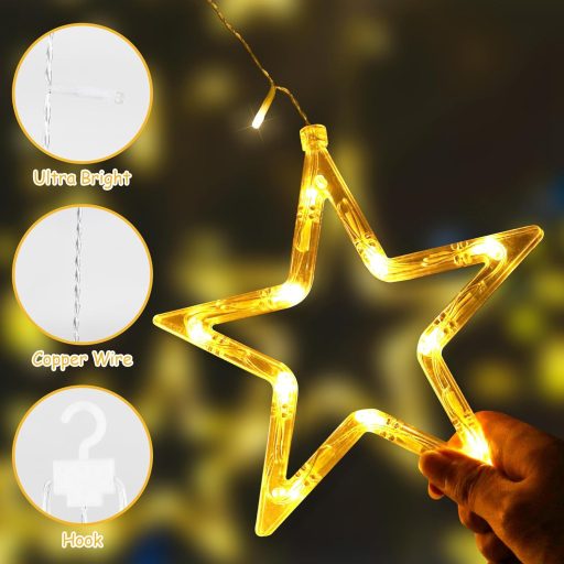 BellaAchtung 2,3m 138 LED Csillag Függöny Meleg Fehér Karácsony Dekoráció Időzítővel