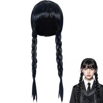   Sunshine smile čierna pletená parochňa Wednesday Addams pre dámy na cosplay kostým