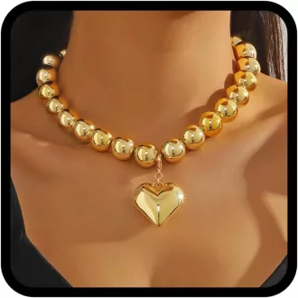   Handcess Arany Szív Medál Gyöngy Nyaklánc Női Statement Ékszer