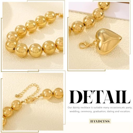 Handcess Colier cu Mărgele și Pandantiv Inimă Aurie, Bijuterie Statement pentru Femei