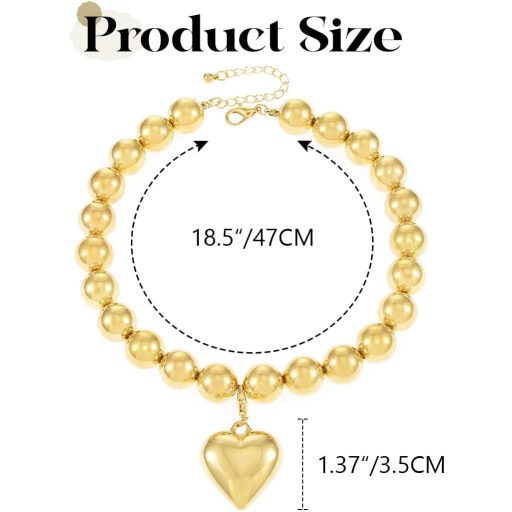 Handcess Colier cu Mărgele și Pandantiv Inimă Aurie, Bijuterie Statement pentru Femei