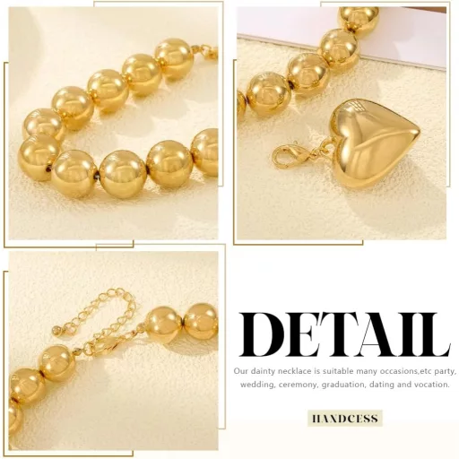 Handcess Arany Szív Medál Gyöngy Nyaklánc Női Statement Ékszer