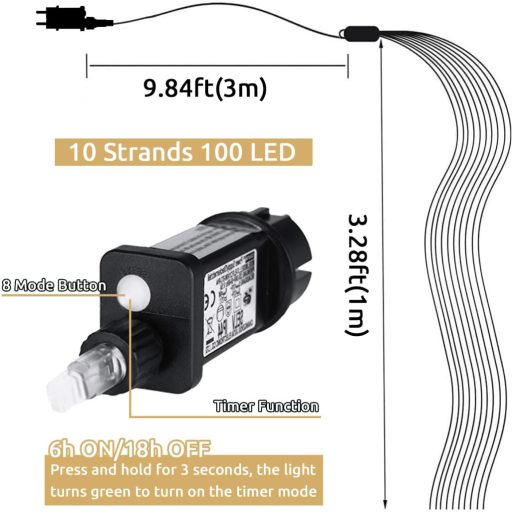 Dekofun 100 LED-es tündérfény 1m, 8 üzemmód, időzítő, vízálló kültéri dekoráció