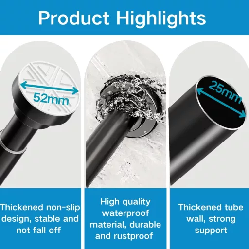 Aiitomg rozsdamentes zuhanyfüggöny rúd, fúrás nélkül, 73-145 cm, fürdőszobai sín