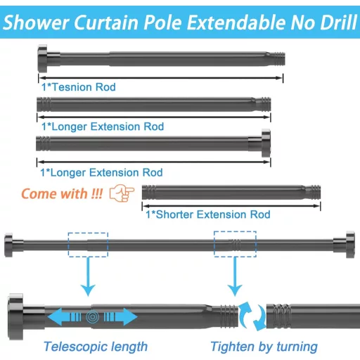 Aiitomg rozsdamentes zuhanyfüggöny rúd, fúrás nélkül, 73-145 cm, fürdőszobai sín